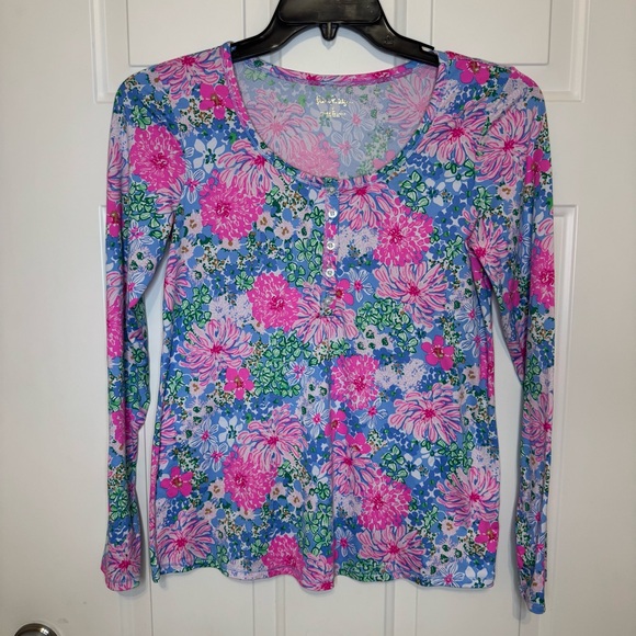 Lilly Pulitzer Other - Lilly Pulitzer PJ Knit Henley Long Sleeve Top Pink and Blue Floral Size Small